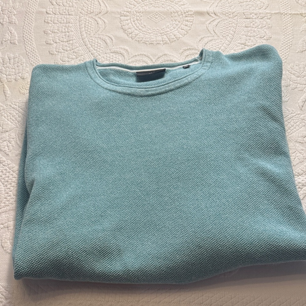 European Light Teal Long Sleeve Shirt w/ Rolled Crew Neck, 100% cotton XXL
